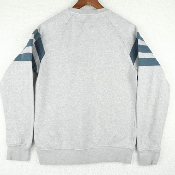 Adidas Trefoil Sweater Womens Small Gray Blue Striped Pullover Crew Sweatshirt - Picture 5 of 10